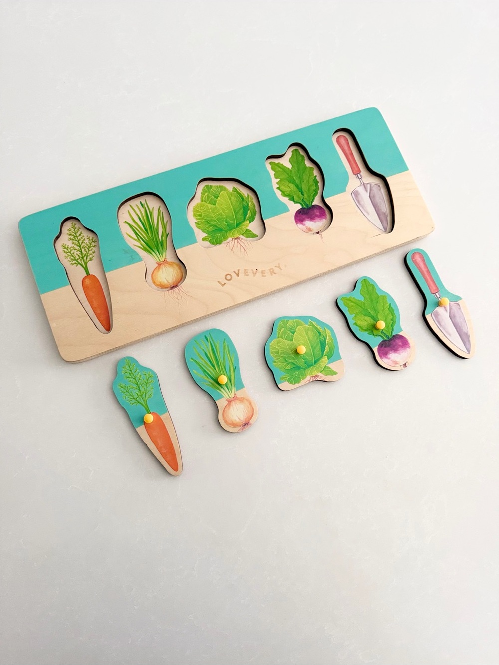 Lovevery Wooden "Community Garden" Peg Puzzle • Complete